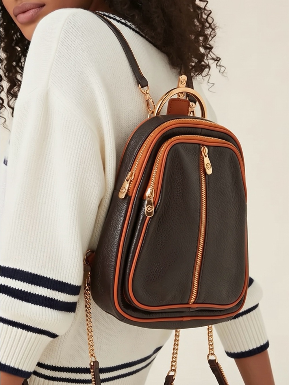 Valentina 100% Leather Black Mini Backpack Gold Hardware Girlcore Purse Bag